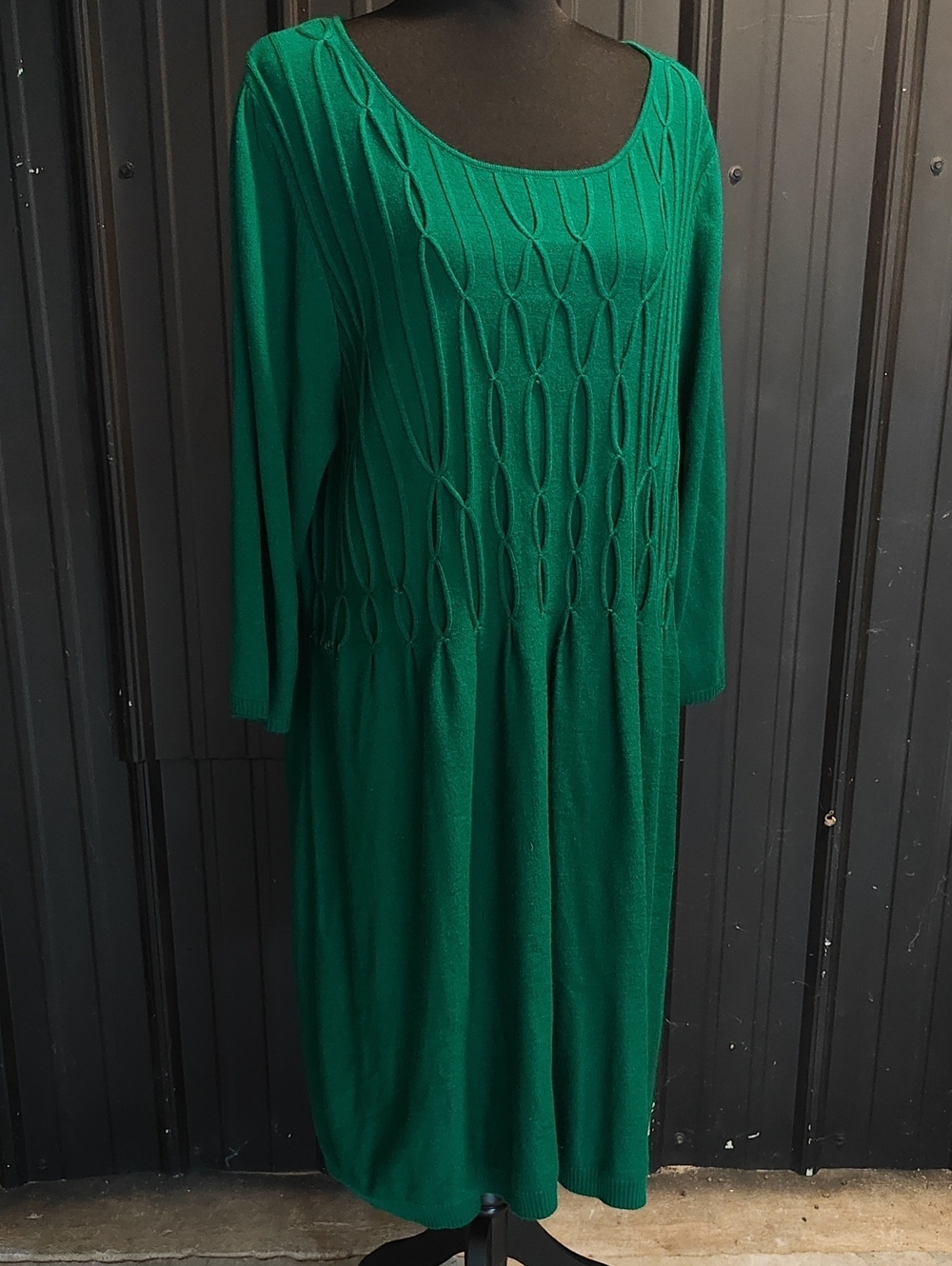 Green Sweater Dress 3/4 Length Sleeves